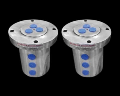 HPP multi port hydraulic rotary union with flange mount and three blue ports