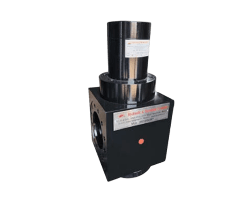 HPP filling valve for hydro tester machine, black cube-body valve with cylindrical top