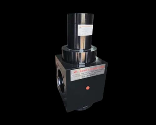 HPP filling valve for hydro tester machine, black cube-body valve with cylindrical top