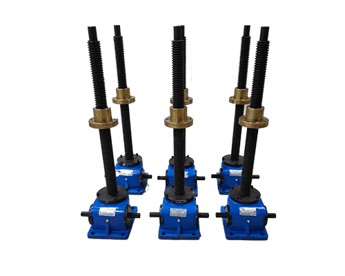 HPP worm gear screw jacks with dual lifting screws and gearbox base, set of three